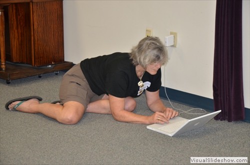 "Dr. Beachcomb" (Deacon Ritterbush) preps her talk as our keynote speaker.